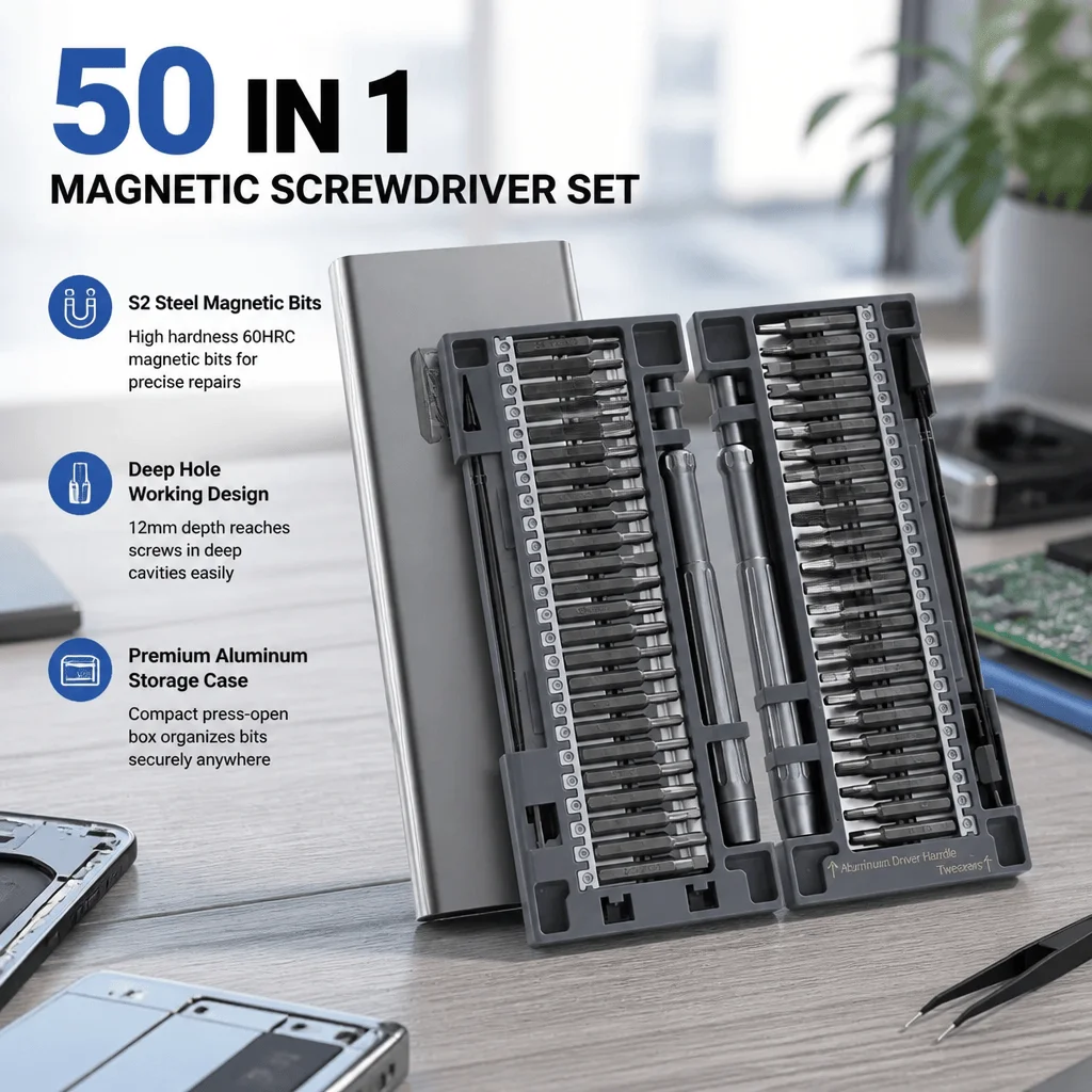 Magnetic Screwdriver Set S2 Steel Precision Repair Kit 50 In 1 Torx Pentalobe Bits For Phone Laptop Watch Game Console Tools