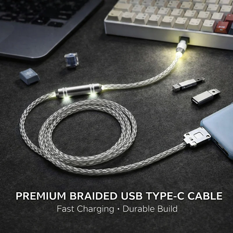 Customized Luminous Hollow Type-C Single Crystal Copper Aviation Plug Cable 8K Magnetic Axis Keyboard Data Cable Charging Cable
