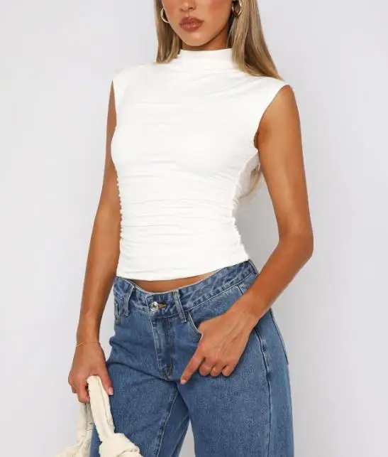 

Women's Vest Summer Classic Elegant Fashionable Slim Fit Simple Pure White Standing Collar Waist Cinched Sleeveless Vest