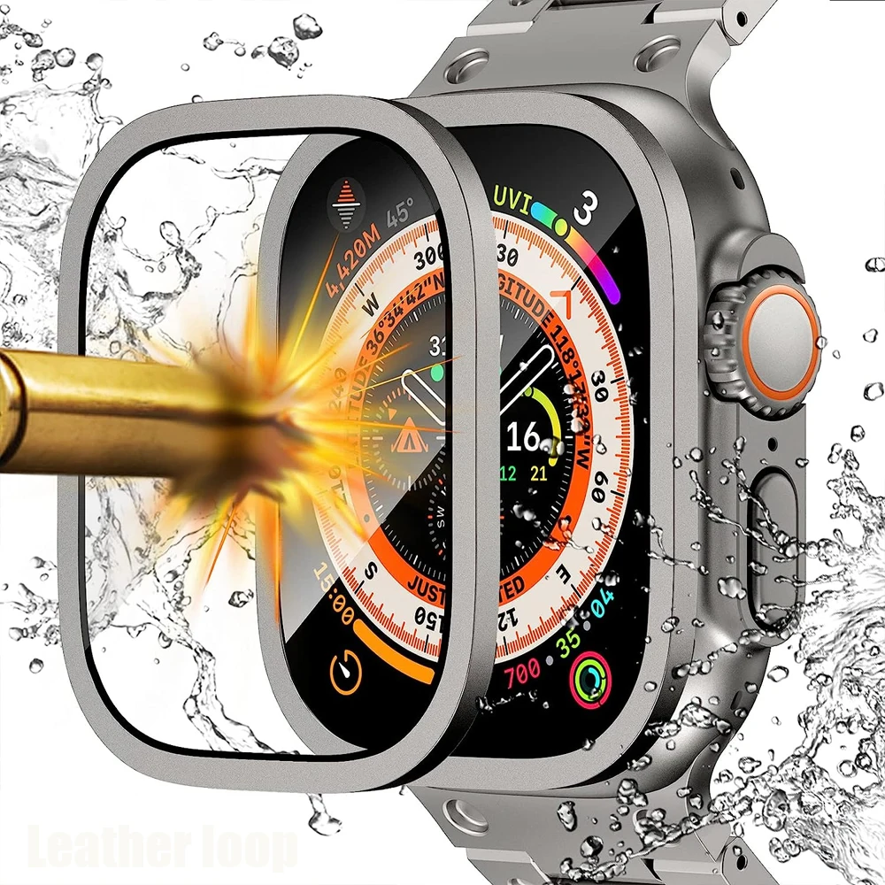 Für Apple Watch Ultra 2 Gehäuse 49mm Displays chutz folie Zubehör Aluminium legierung Abdeckung Rahmen HD gehärtetes Glas iwatch Serie Ultra