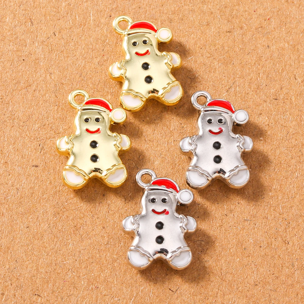 10pcs Cute Alloy Christmas Gingerbread Man Charms Pendants for Jewelry Making Necklace Earrings Bracelet DIY Accessories