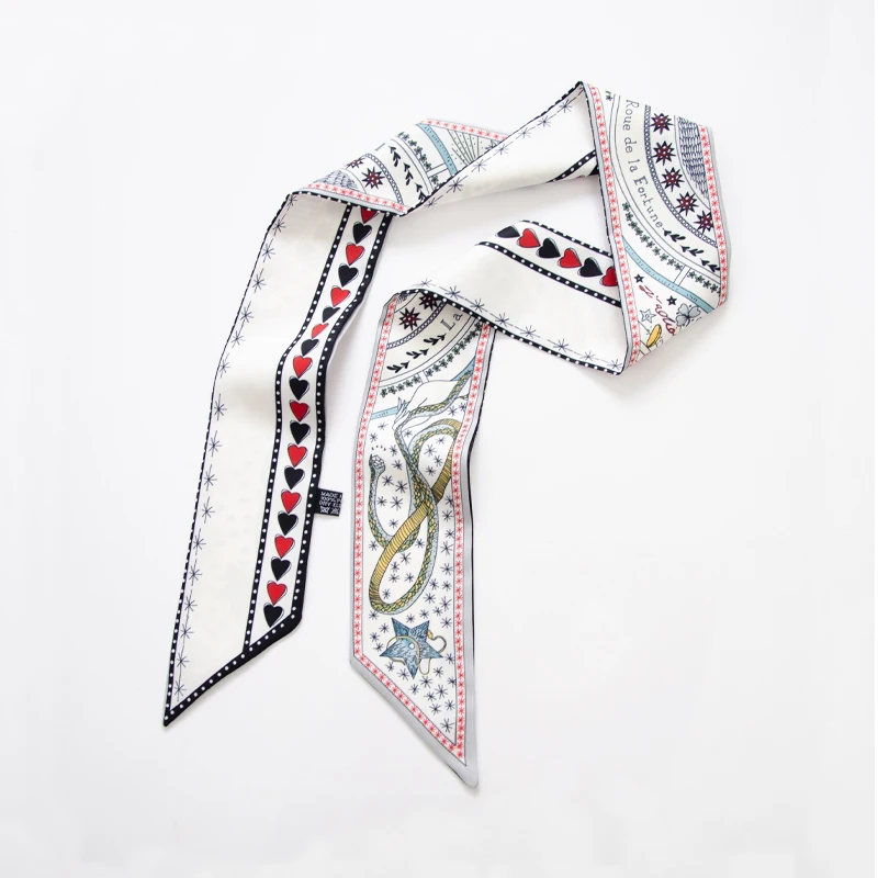 Hot Sale Tarot Card Series Double-layer Double-sided Printing Women's Versatile Ribbon Tied Bag Scarf Small Hair Ribbon Scarf