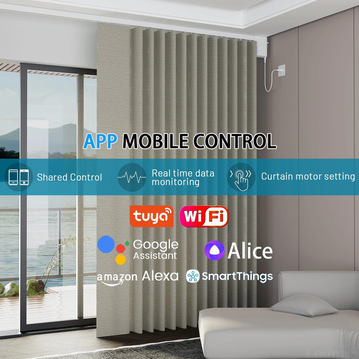 Smart Curtains Automatic Curtain Motor System Mini Tuya Wifi Electric Drive Track Rod Support Alice Alexa Google Assist