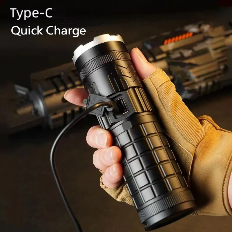 2023 White Laser Light Super Bright Flashlight TYPE-C Charging Outdoor Long Shot Zoom Multi-Functional Home Steel Gun Long Life