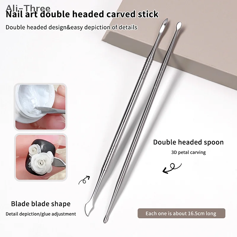Metal Double-headed Nail Carving Rod Extension Glue Removal Stick Gel Removal Spatula Nail Polish Dipping Removal Tool