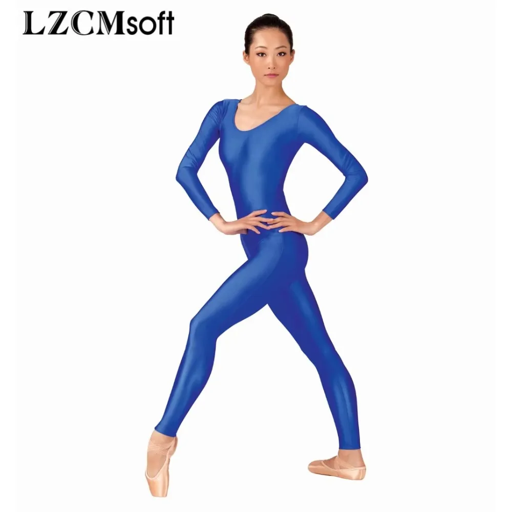 LZCMsoft Unitard basic da donna a maniche lunghe con scollo rotondo per adulti, body intero per costumi da spettacolo