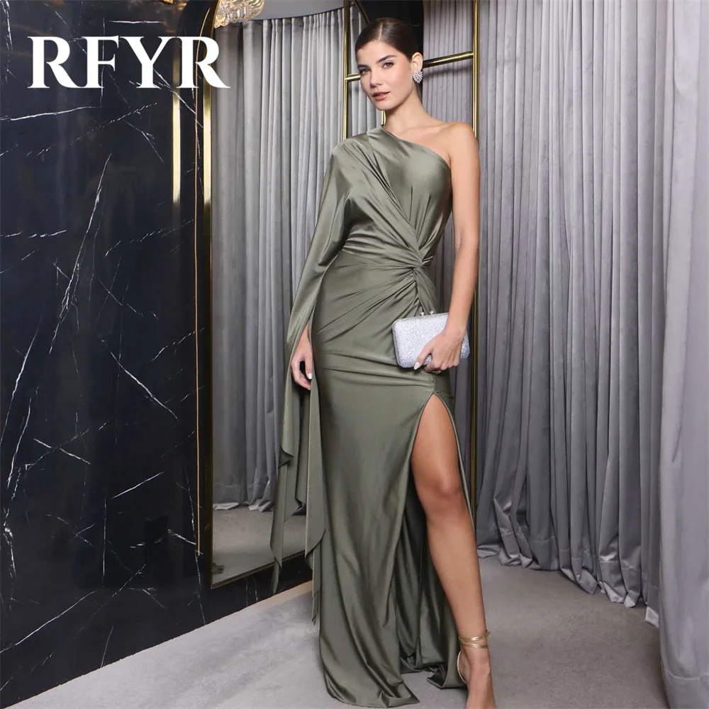 RFYR Simple Green Mermaid Formal Dresses Stain Pleats Party Dress For Wedding One Shoulder Special Occasion Dress Customized