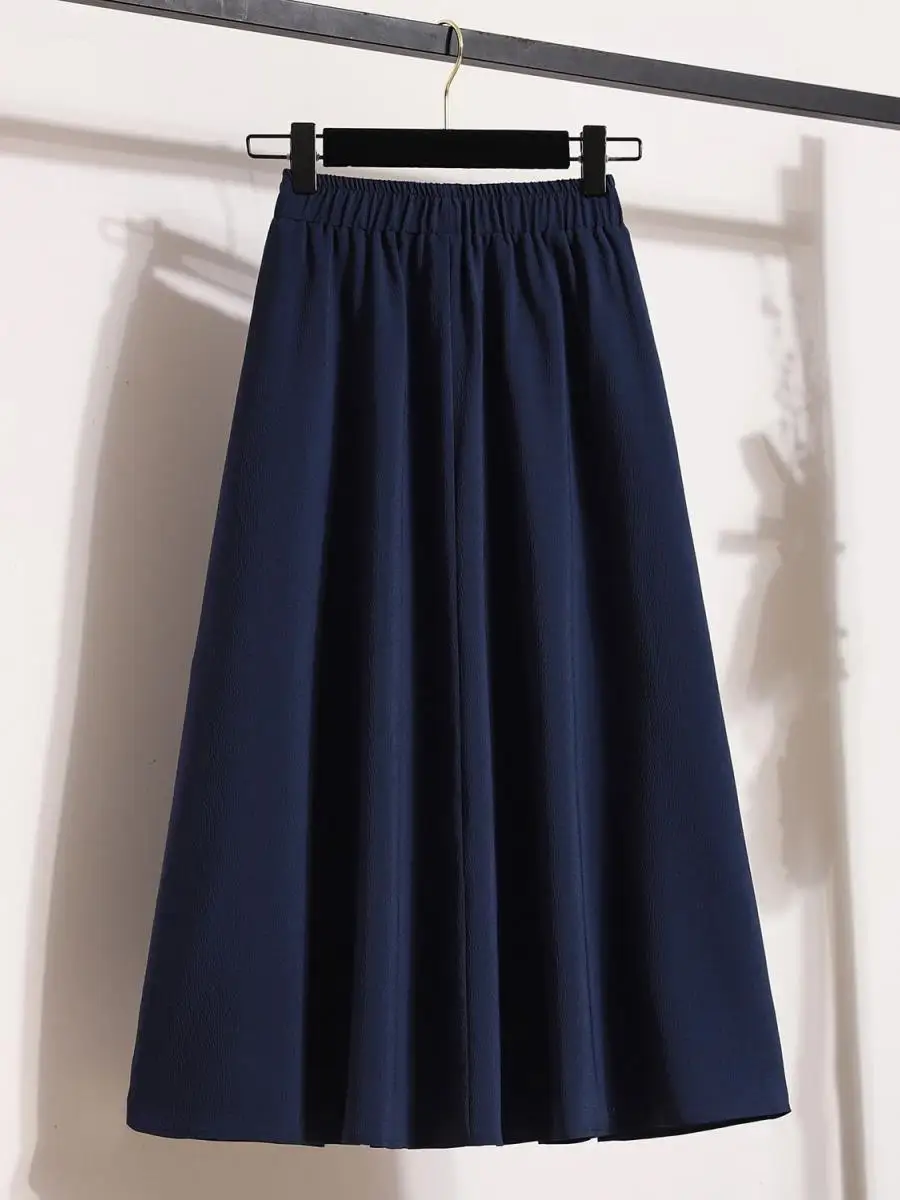 

Dopamine New High Waist Loose Umbrella Skirt Pure Color Elastic Waist Slimming Fat MM Mid-Length Skirt Pocket Style