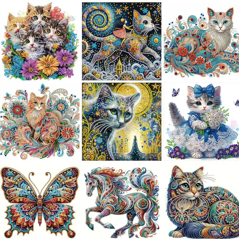 

GATYZTORY 5D DIY Diamond Painting Special Shape Crystal Round Diamond Embroidery Rhinestone Cross Stitch kitten For Home Decors