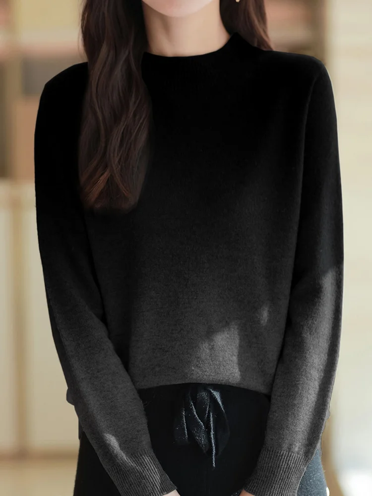 Sweater Rajut Wanita Warna Hangat Musim Gugur Musim Dingin, Model Longgar dan Nyaman, Kerah Tinggi, Trendi