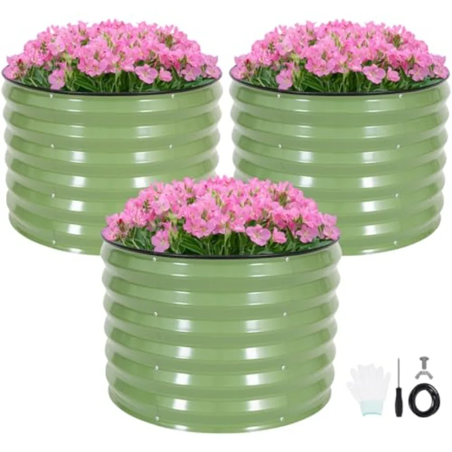 

3 Pcs Round Galvanized Raised Garden Bed — 2×2×1.4ft Planter Box Outdoor Raised Beds Kit for Gardening Vegetables, Fruits, Herbs