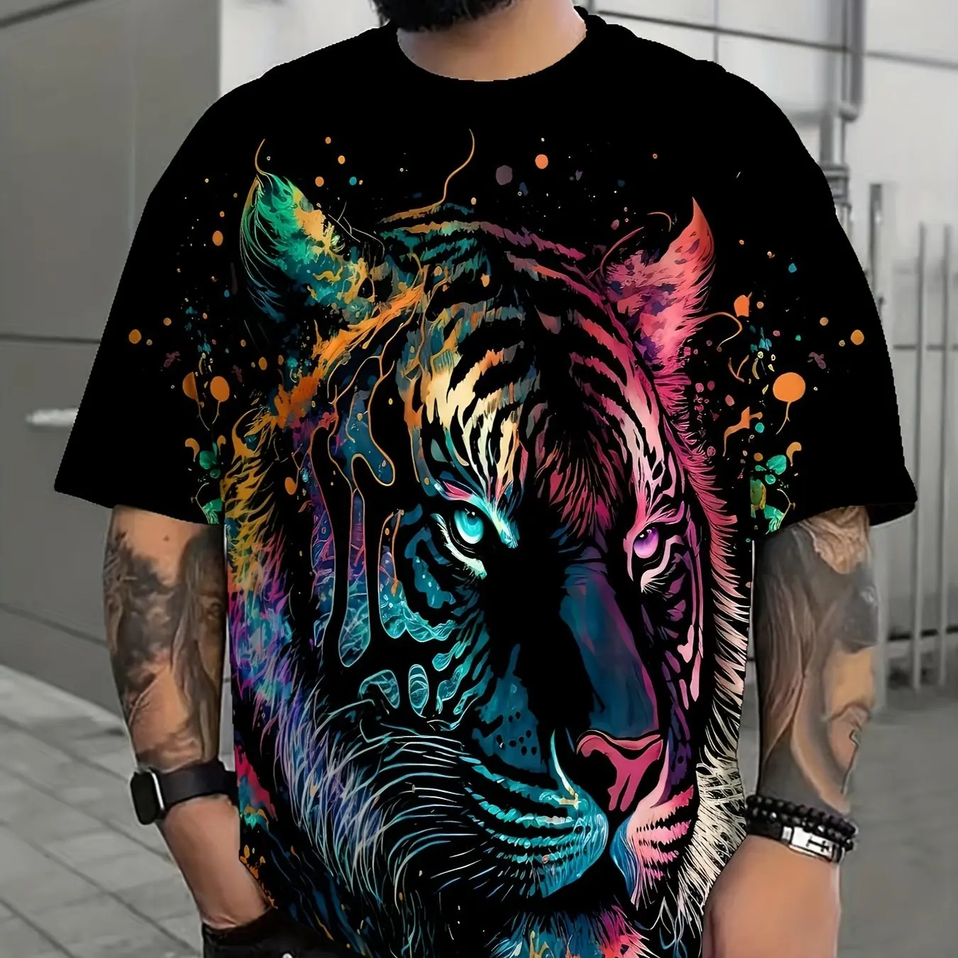 

T-Shirt For Men 3D Animal Tiger Print Tee Shirts Summer Short Sleeved Tee Male Pullover Top Casual Men'S Clothing