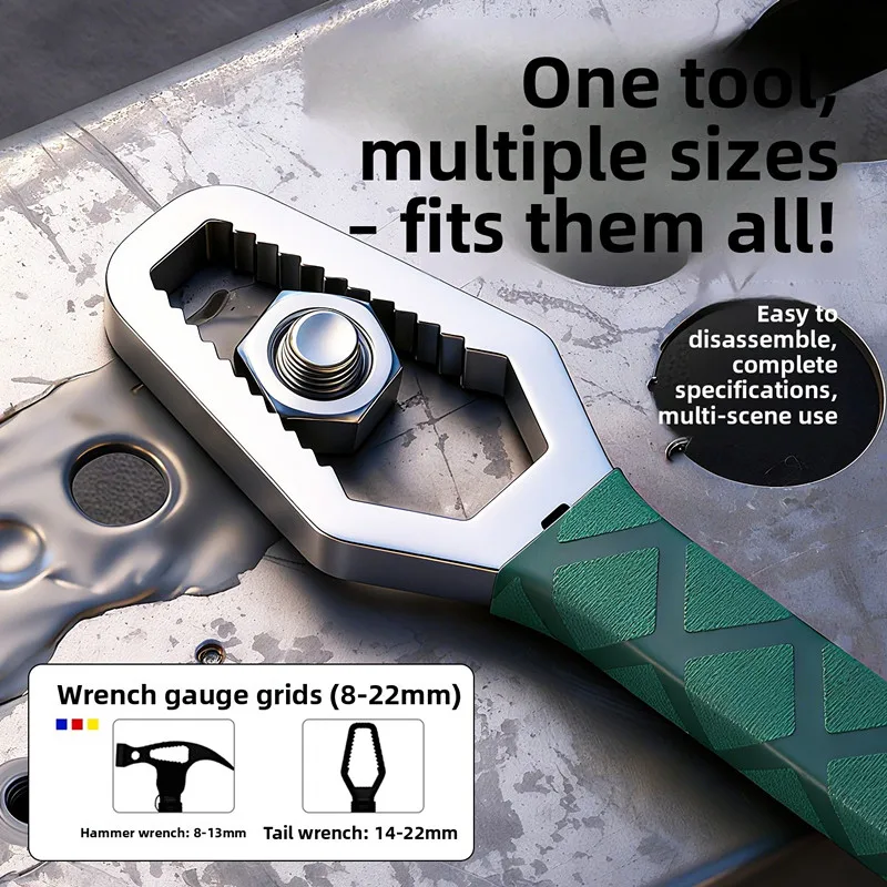 Multi Functional Sheep Horn Hammer Wrench, Woodworking Hammer, Self Tightening Wrench, Plum Blossom Pry Bar, Car Mounted Hammer