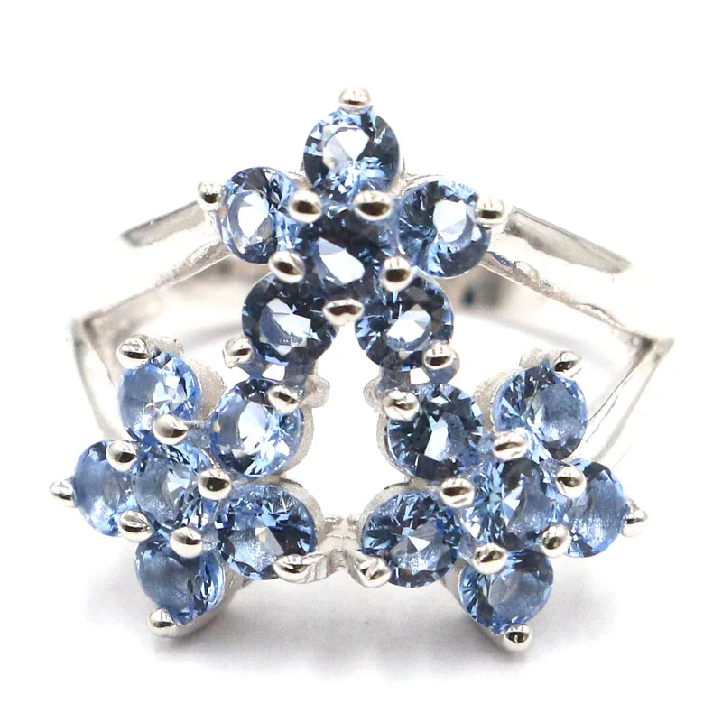 

18x18mm Flower Shape 4.7g Violet Tanzanite London Blue Topaz Females Daily Wear 925 Solid Sterling Silver Rings