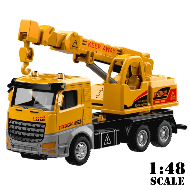 MQUDUO 1:48 Scale Die Cast Mobile Crane Truck, Yellow Alloy Engineering Vehicle with Adjustable Lifting Arm and Hook Model