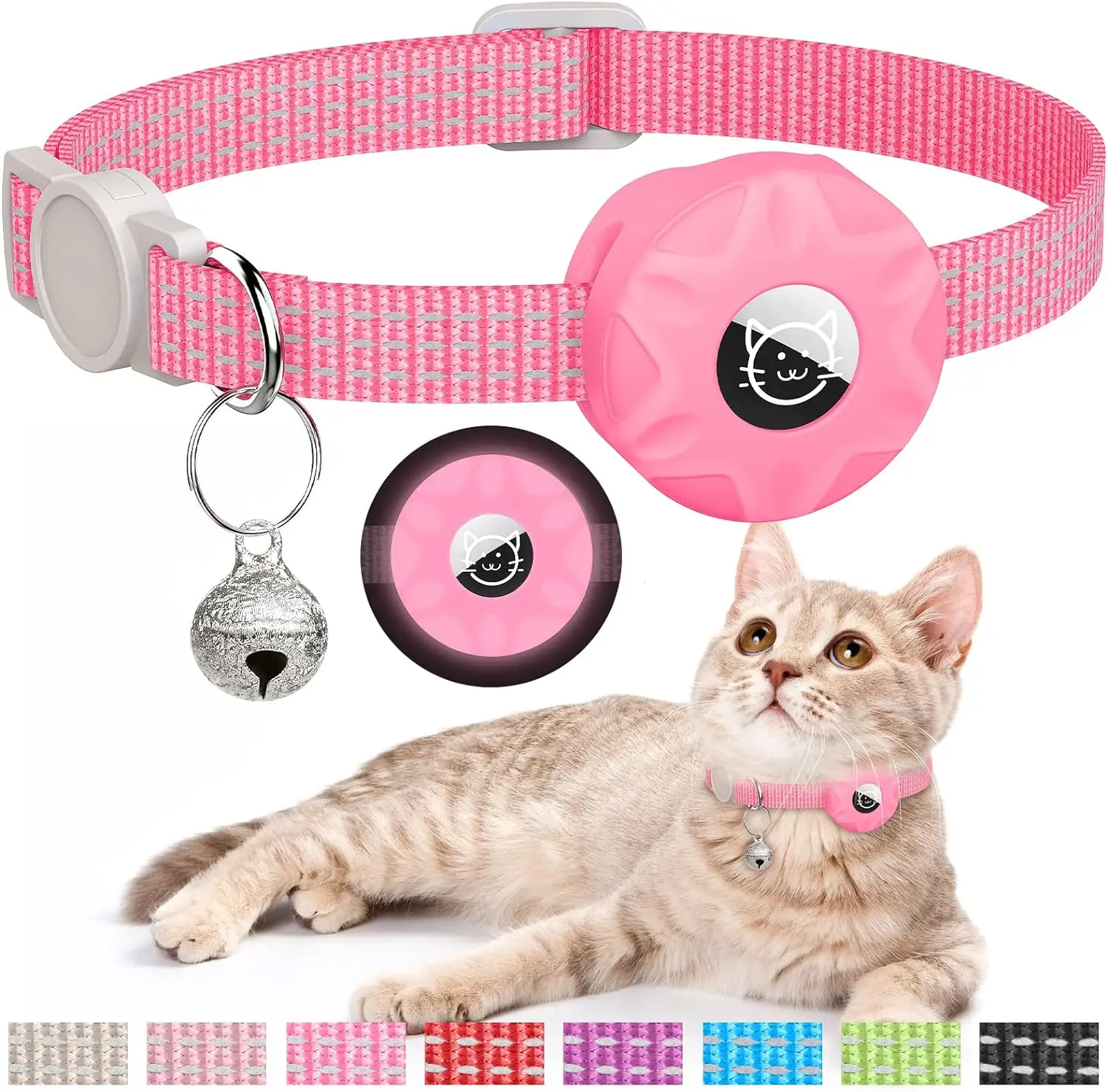 für Apple AirTag Katzenhalsband, Air Tag Haustierhalsband mit Airtag-Halterung und Glocke, reflektierendes GPS-Kätzchenhalsband für Mädchen, Jungen, Katzen, Gatos