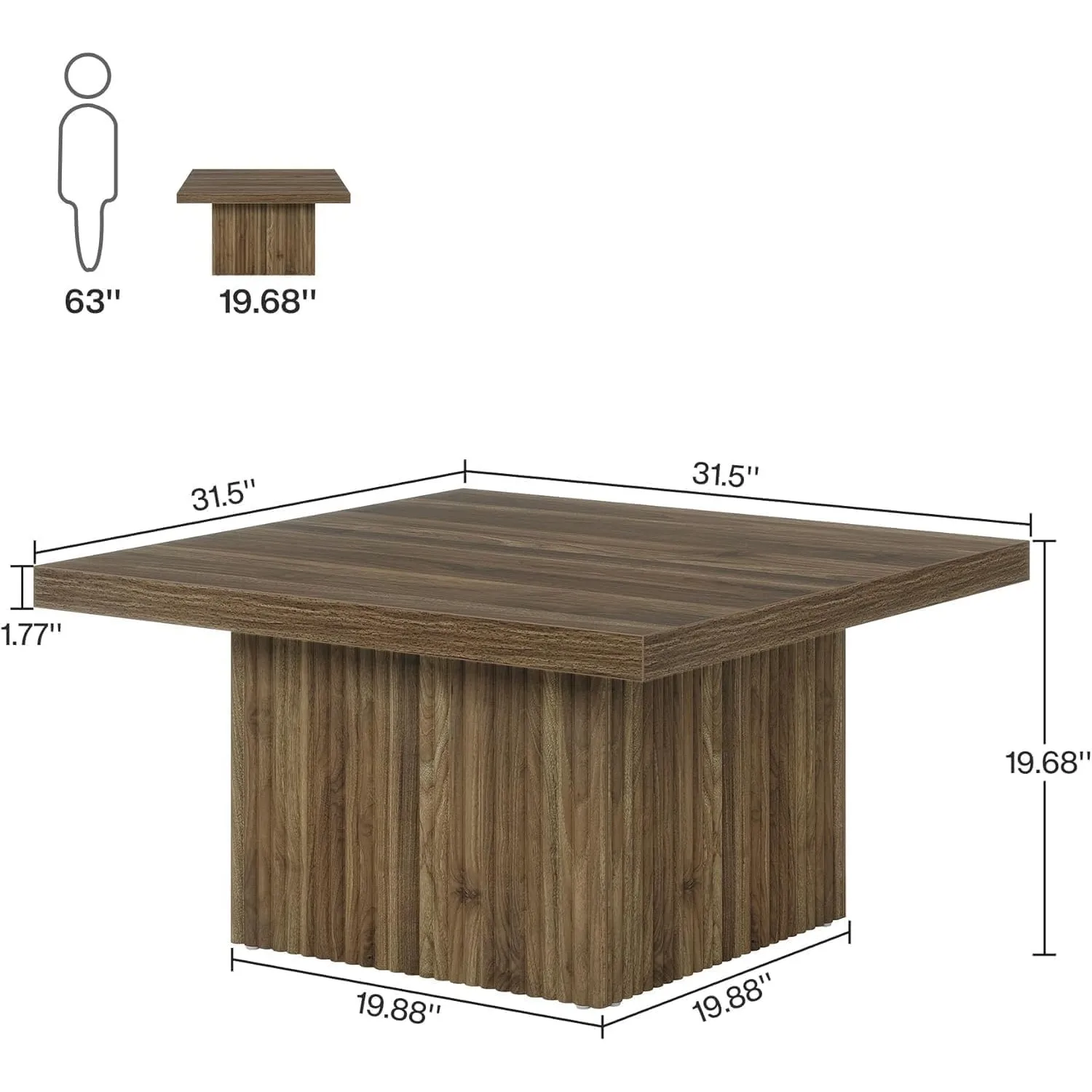 Square Coffee Table,Engineered Wood Coffee Table for Living Room, Vintage Center Tables