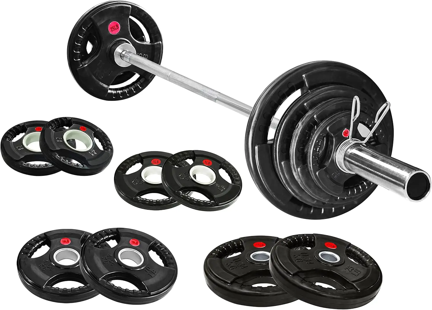 

Cast Iron Olympic 2-Inch Weight Plates Including 7FT Olympic Barbell, 130-Pound, 300-Pound or 325-Pound Set, Multiple Packages