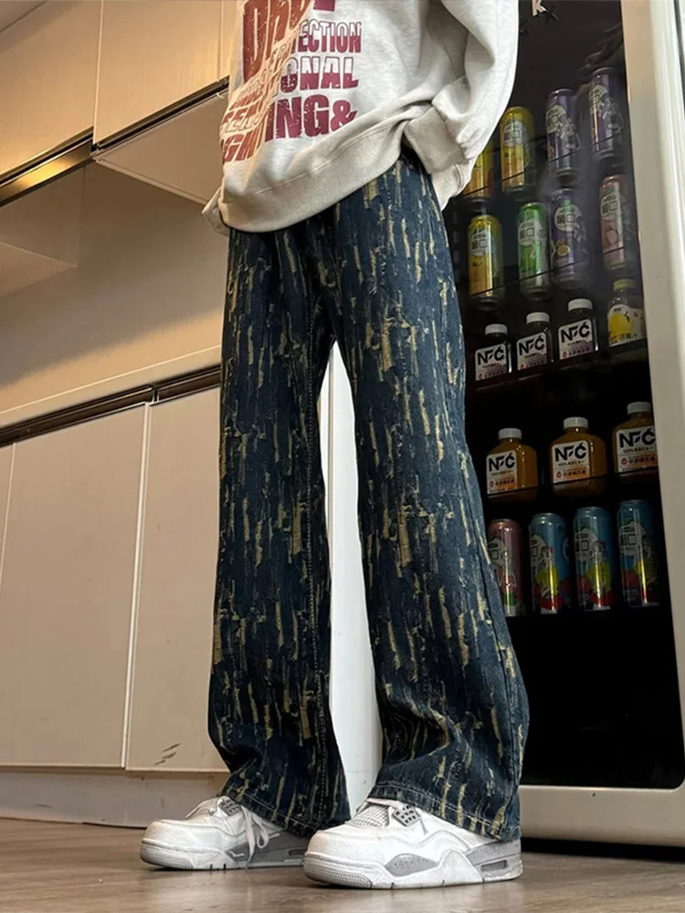 

American Retro Embroidered Jeans Men's High Street Vibe Trendy Straight Leg Bell Bot Cool And Sli Winter Cotton Blend