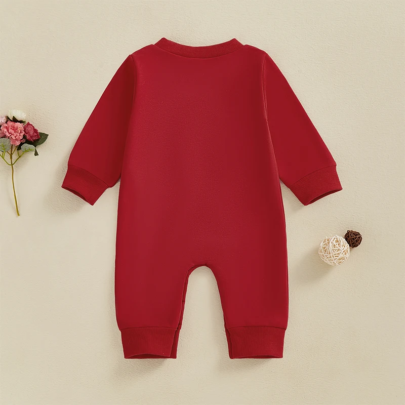 BabyBoys Girls Jumpsuit Long Sleeve Crew Neck Embroidery Letters Fall Romper Clothes for Valentine Day