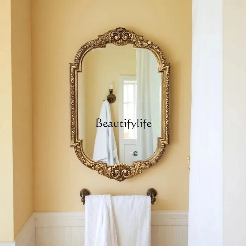 

Living room wall-mounted special-shaped European-style entrance decorative mirror, wall-mounted carved makeup mirror