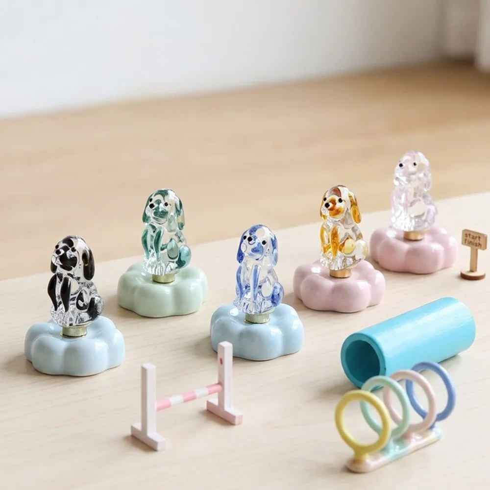 Glass Glass Dog Figurine Ceramic Base Rotating Display Base Dog Animal Statue Handmade DIY Assembly Crystal Dog Ornament