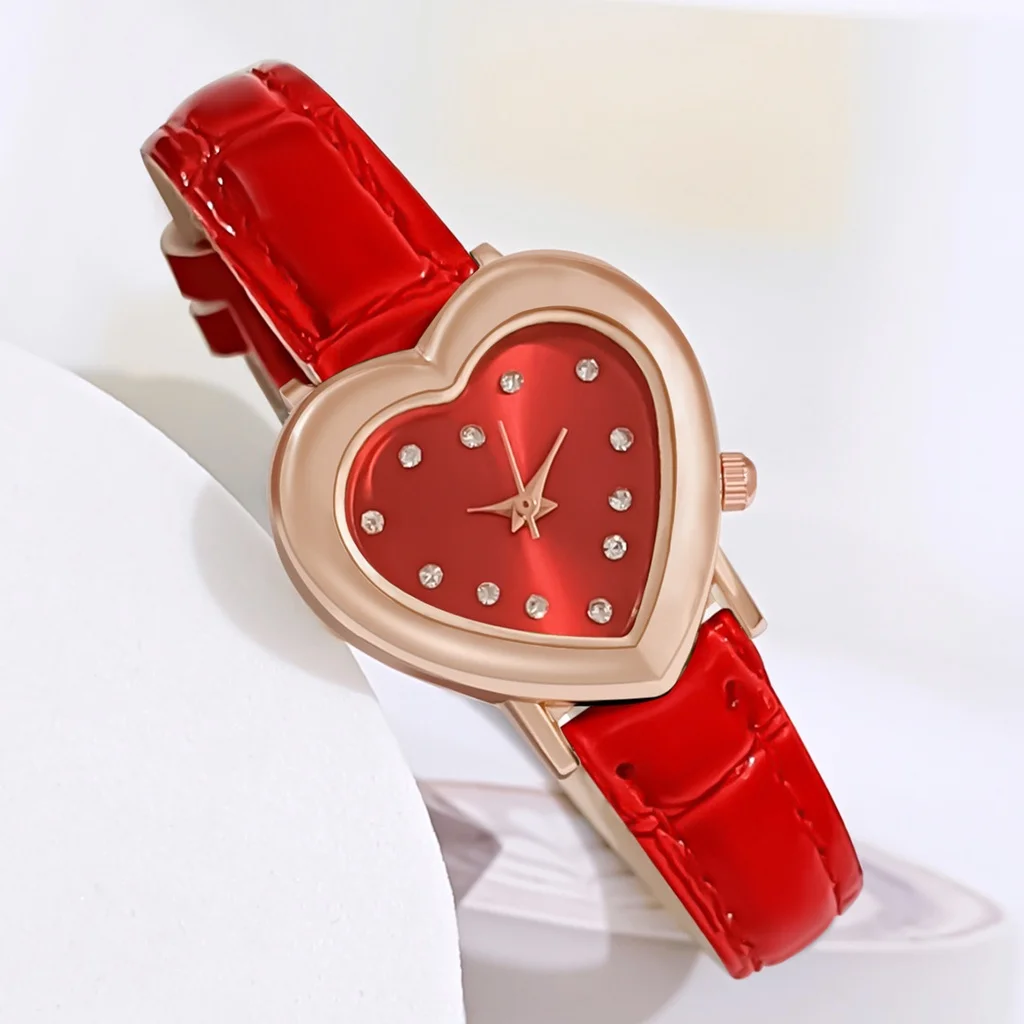 Women Multicolored Heart Shaped Dial Watch Luxury High-end Diamond Quartz Watches