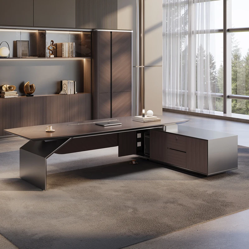 High-grade Wooden Eco-Friendly Durable Surface Treatment Modern Boss Manager Daily Working Commercial Elegant Luxury Desk 3-Year