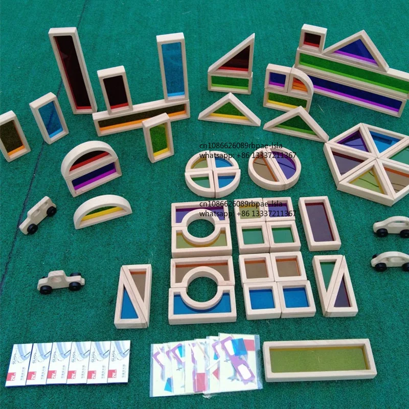 Kindergarten Large Geometric Acrylic Color, Transparent, Translucent Wood, Solid Wood Building Blocks Assembling Educational Ear
