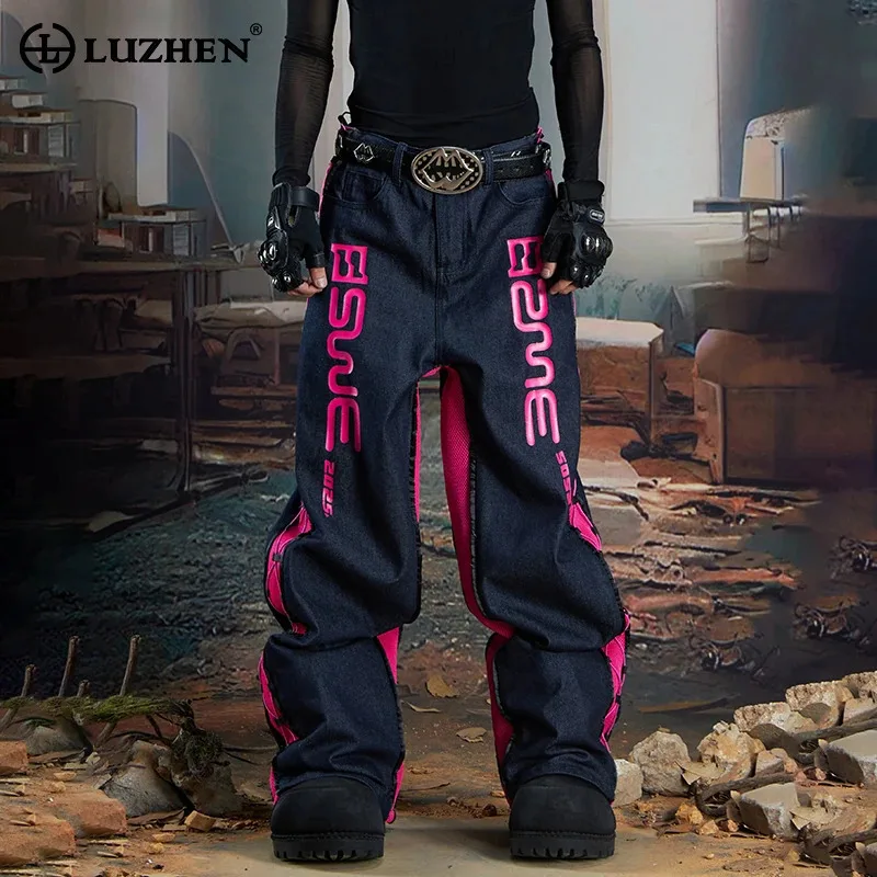 

LUZHEN оригинальные цветные контрастные полосатые лоскутные прямые уличные джинсовые брюки мужская мода 2025 новые красивые джинсы JY4134