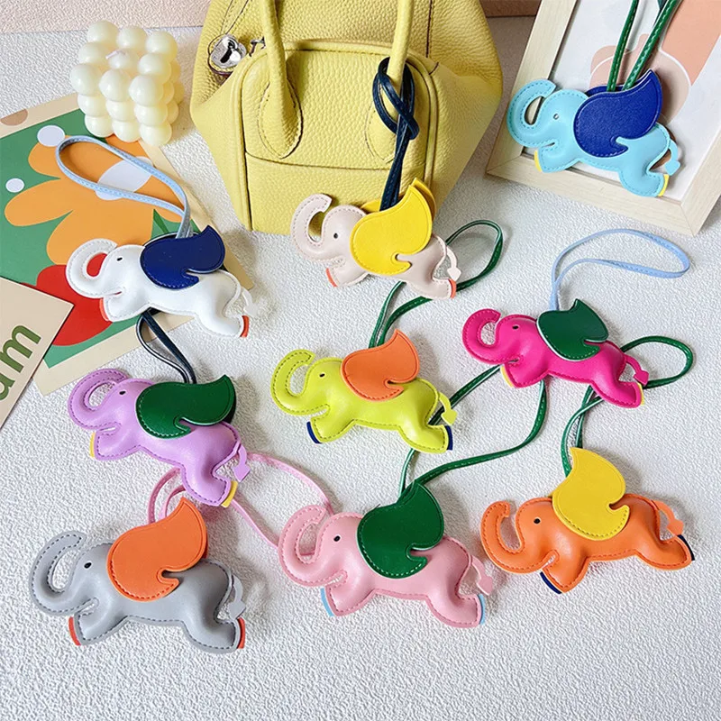 12 Colors Flying Wings Elephant Keychains Women PU Leather Hanger Pendant Decoration For Bag Car Keyring Accessories Gifts