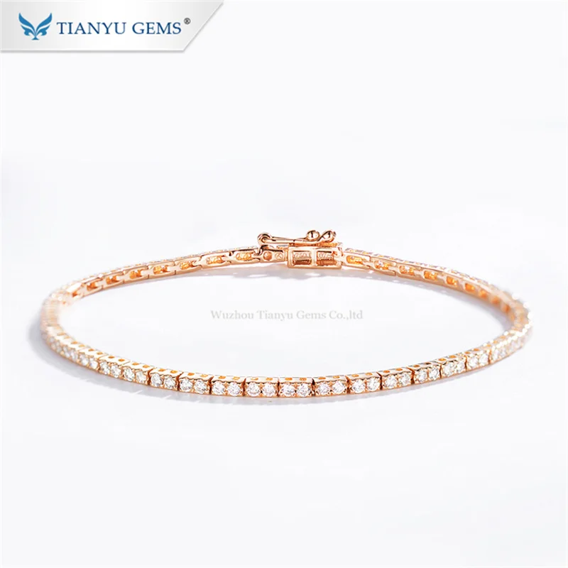 

Tianyu Gems 1.5mm Round Moissanite Diamonds Bangle Bracelets for Women 14K 18K Rose Gold Gemstone Chain Tennis Bracelet Jewelry