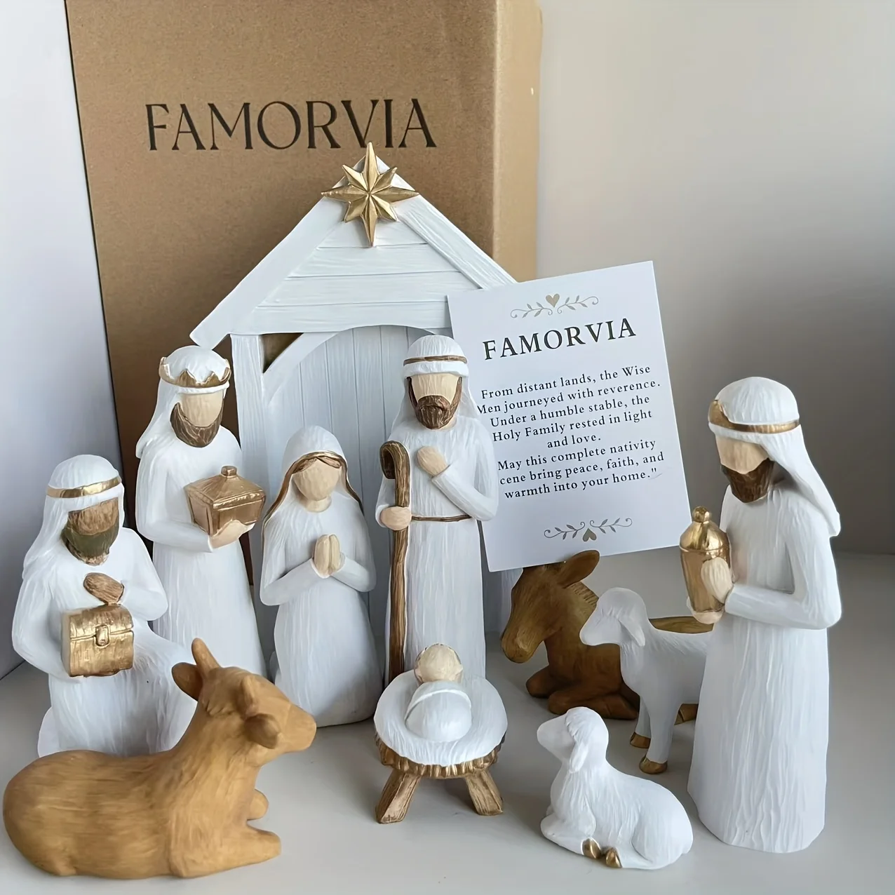 11PCS Christmas Nativity Scene Set Resin Holy Family Figurines Manger Religious Home Table Decor Christian Holiday Gift