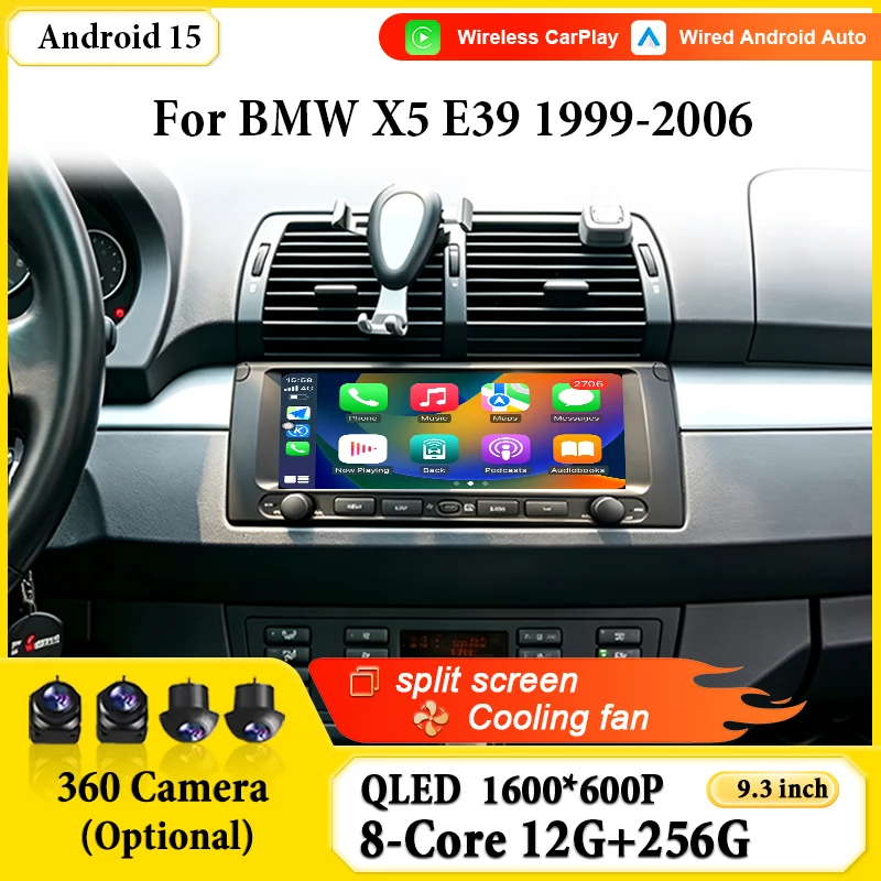 9.3 inch Android Auto Car Radio GPS Navigation For BMW X5 E39 1999-2006 Multimedia Player Video 4G WIFI Bluetooth Split Screen
