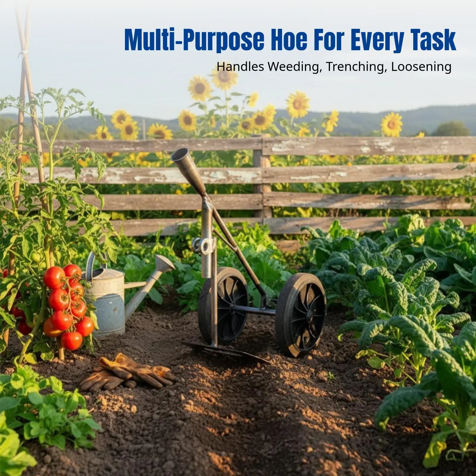 

Multifunctional Double-Wheel Hoe, Triple-Function Triangle Plow, Efficient Weeding, Soil Loosening, Furrowing Tool
