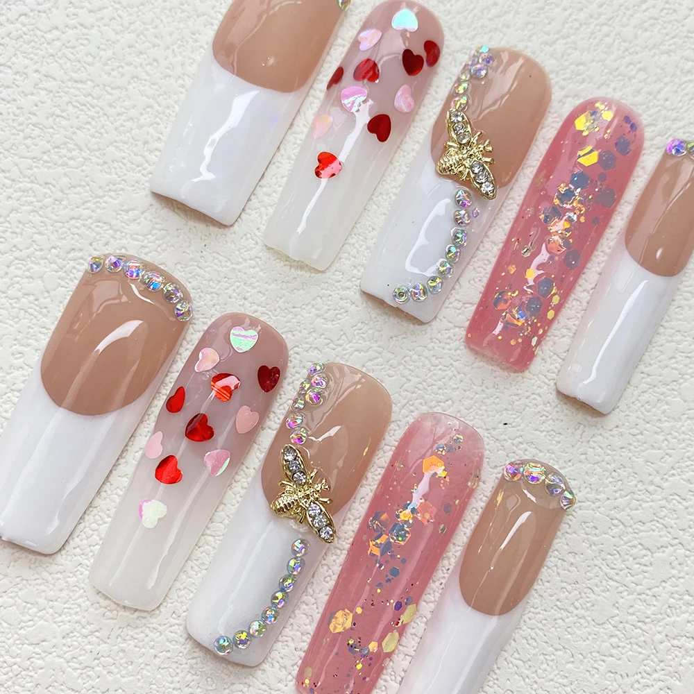 

Набор из 10 многоразовых накладных ногтей-гробиков Y2K INS, дизайнерские, гелевые, ручная роспись, для маникюра