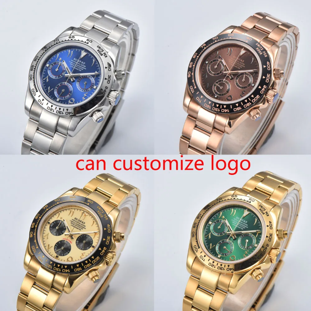 

Роскошные кварцевые наручные часы VK63 39 мм для мужчин, арабский хронограф типа панды, часы reloj VK63, dayto nato, можно настроить логотип