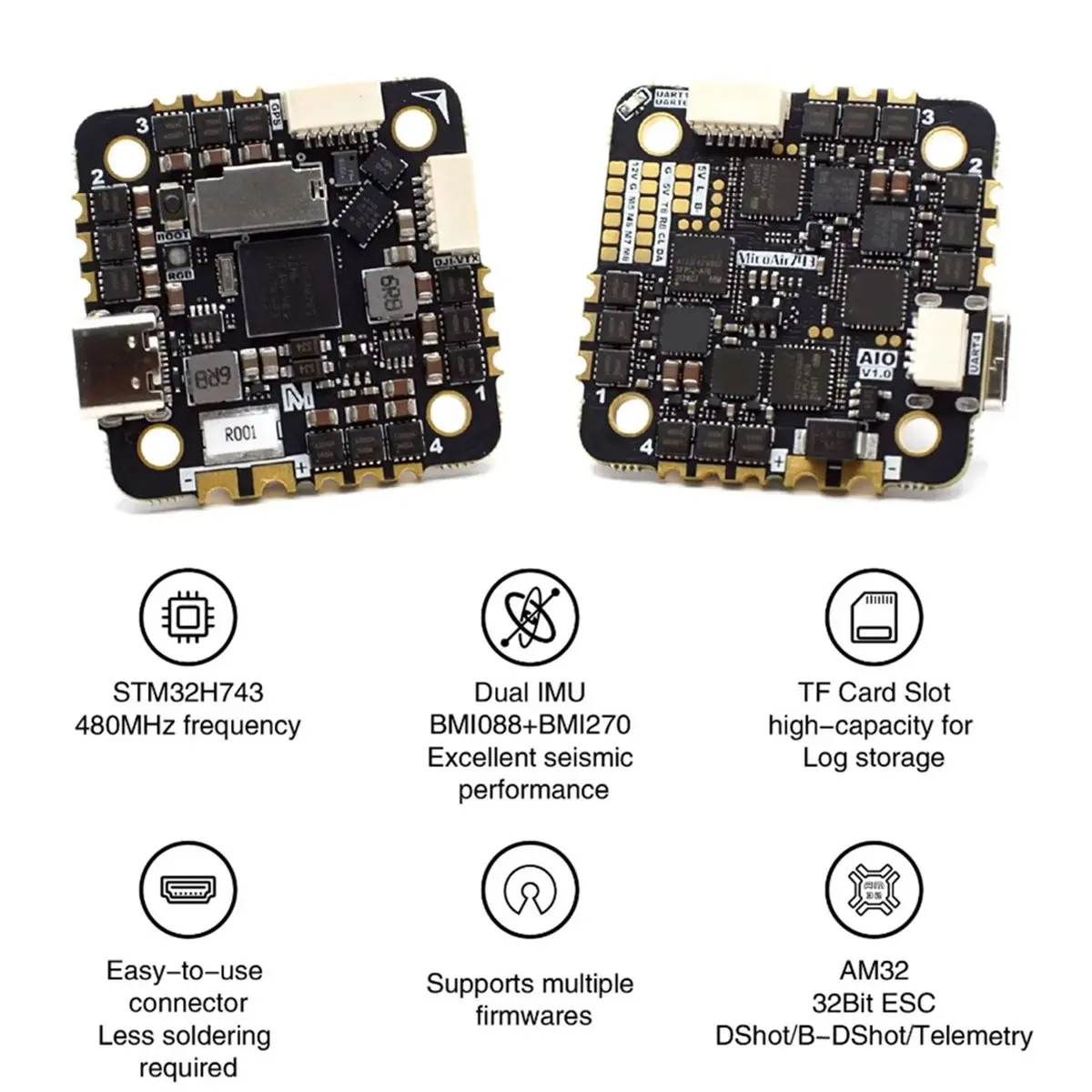 Y536A*☀▃H743 AIO 35A AM32 Flight Controller, 3-6S 32-Bit Open-Source ESC with Industrial Dual IMUs for FPV Drones