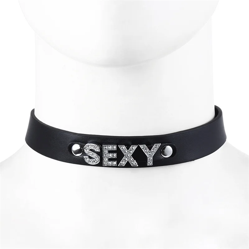 

Sexy Black Leather Punk Rivets Necklace Accessories For Fetish Collar Bondage Role Play Couple Flirting Men Woman Gay Party Gift