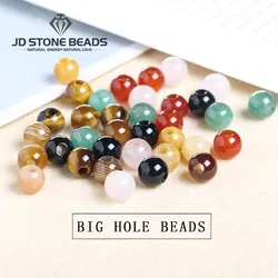 50pcs/Lot Natural Stone Big Hole Beads High Quality Amethyst Agate Jade Round Bead For For Jewelry Making Diy Bracelet Accessory