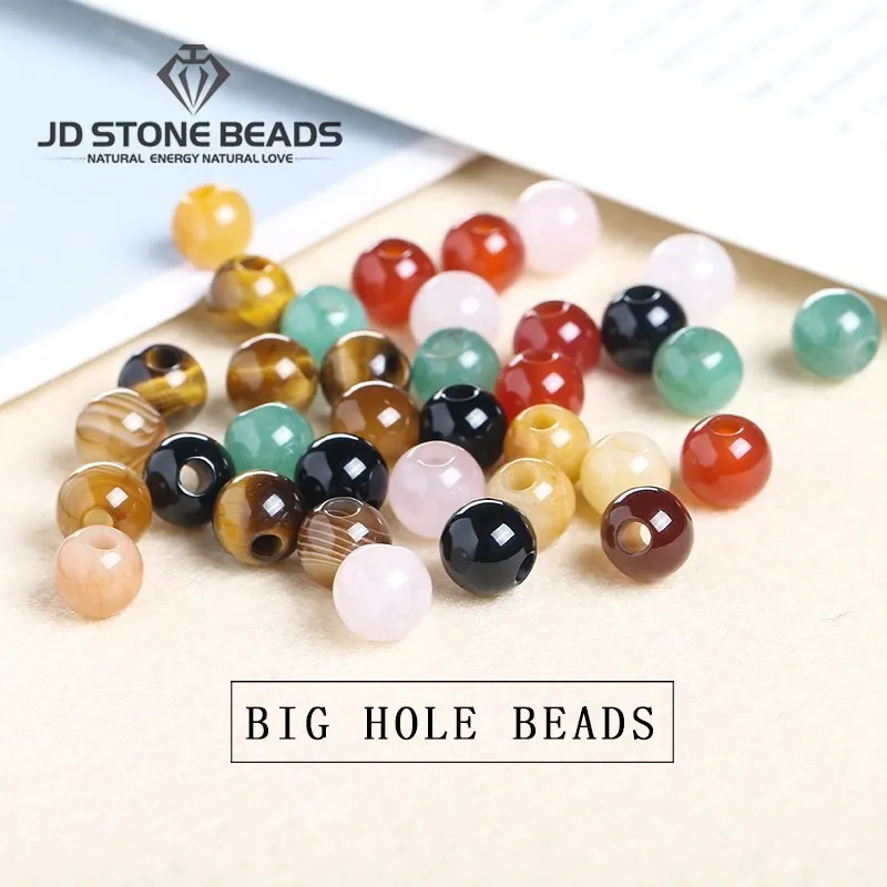 50 sztuk/partia kamień naturalny Big Hole koraliki wysokiej jakości ametyst agat Jade okrągły koralik do tworzenia biżuterii Diy bransoletka akcesoria