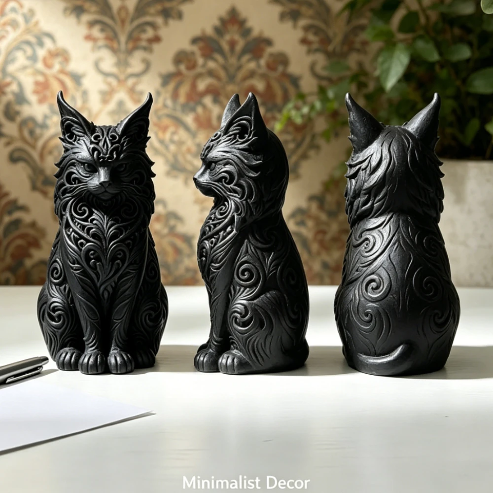 Vintage Pattern Maine Coon Miniature Figurines Can DIY Hand Painting Sitting Bobcat Statue for Mini Desktop Ornaments Home Decor