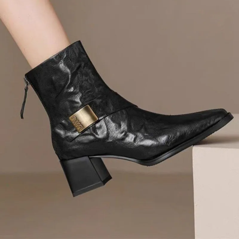 Botas de tornozelo feminino de alto olhar, botas elegantes com salto alto, dedo apontado, zíper nas costas, versátil e respirável, 2024