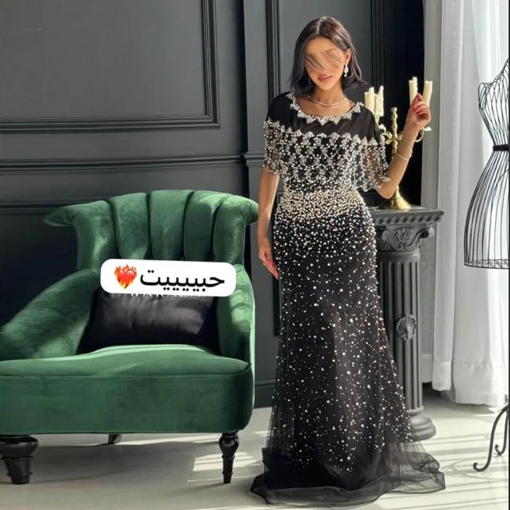 

Роскошные вечерние платья с жемчугом по индивидуальному заказу فساتين سهرة с накидкой и круглым вырезом, вечернее платье русалки из бисера для женщин