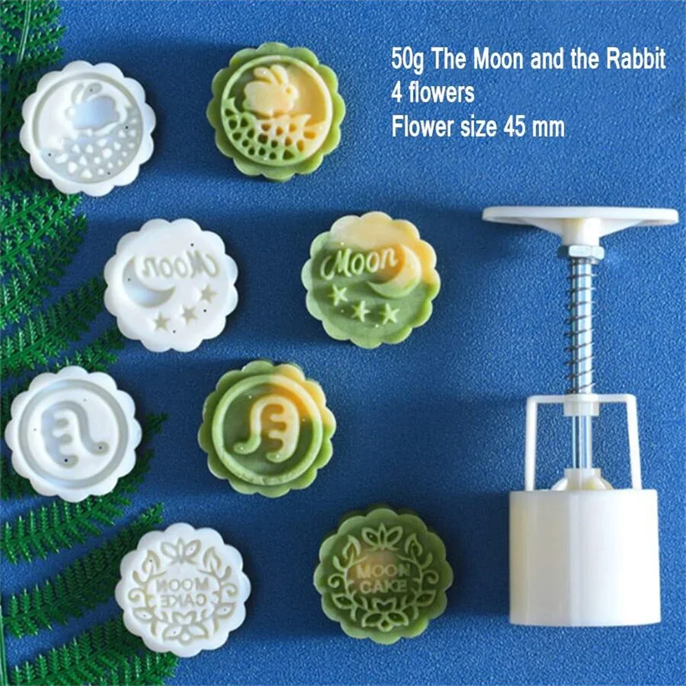 Mooncake Mold Mid-Autumn Festival Hand-Pressure Flower Moon Cake Mould DIY Hand Mooncake Pressure Fondant Decoration Tools