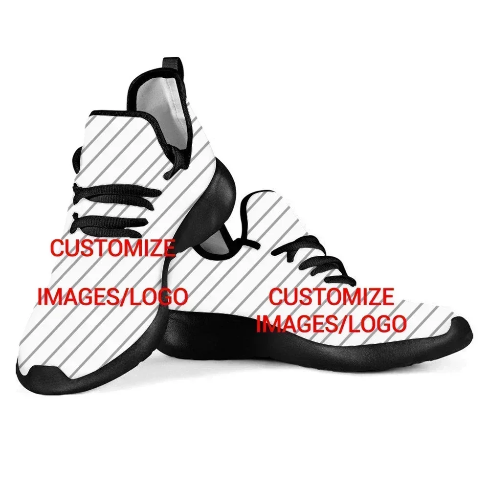 Custom Shoes Custom Pictures Children Mesh Knit White Sole Sneakers Casual Lace Up Flats Boys Fashion Light Shoes Dropship DIY