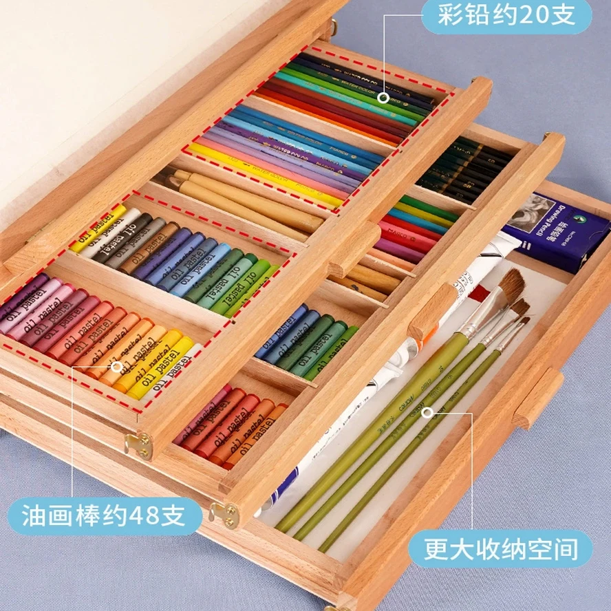 Beech Foldable Flat Easel Dual-Purpose Oil Painting Stand Foldable Adjustable Easel Children Sketch Painting portable drawer