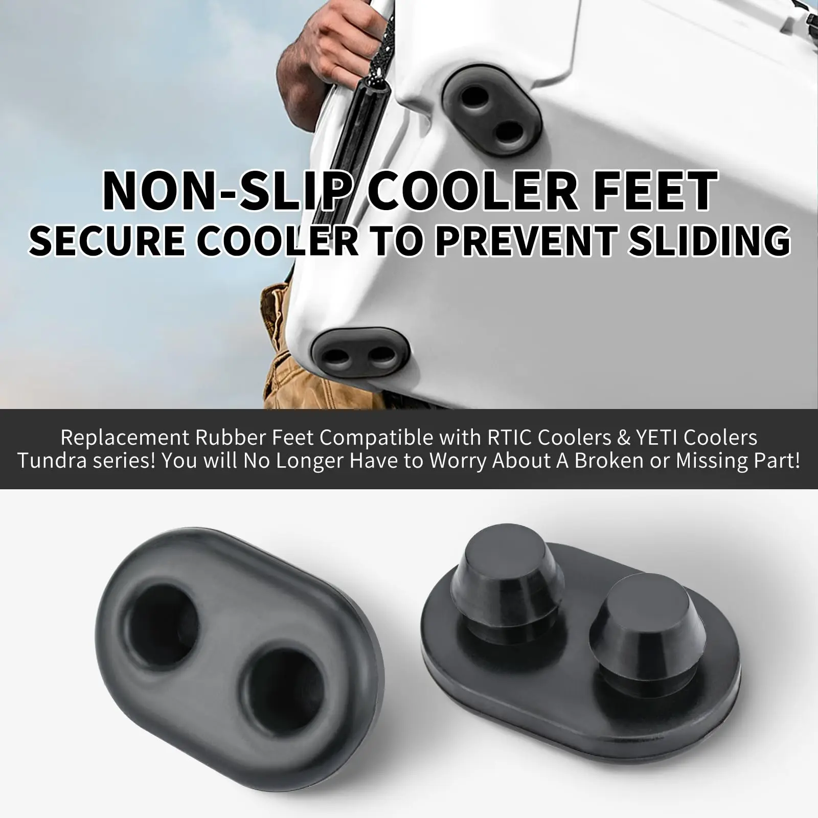 Cooler Feet for YETI, 2 Pack Cooler Non-Slip Rubber Feet Pads Compatible with YETI and RTIC Coolers 45qt 65qt 110qt 145qt Models