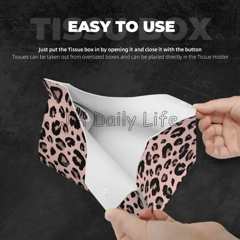Leopard Cheetah Print Tissue Box Cover PU Leather Toilet Paper Holder Rectangular Tissue Holders for Home Office Car Decor