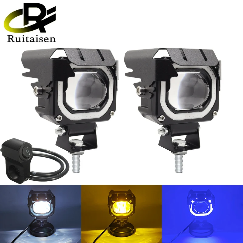 

Ruitaisen Motorcycle LED Fog Light Headlight Car Offroad Truck DRL Blue Angel Eyes High Brightness Lamp Spotlights Driving Boat